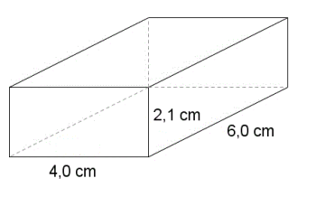Rett, firkantet prisme med sidelengder på 4.0 cm, 2.1 cm og 6.0 cm.